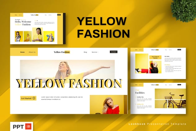 黄色时尚摄影美图展示PPT模板 - 顶尖PPT