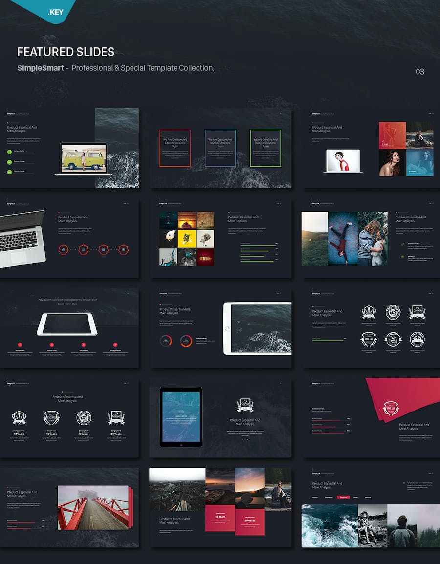 黑色系欧美商务企业年度汇报数据图形keynote模板 - 顶尖PPT