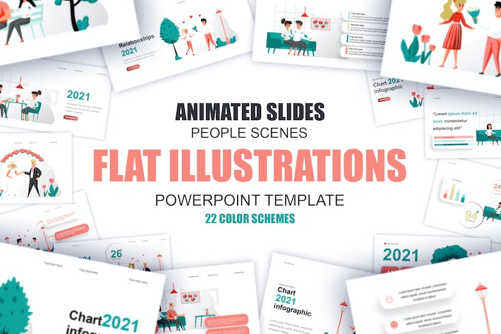 扁平风格多场景插画PPT模板 - 顶尖PPT
