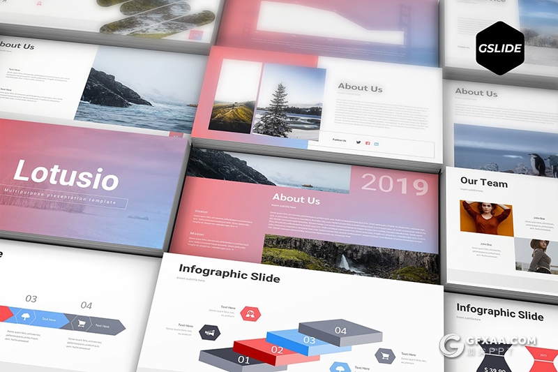 30页5种配色唯美渐变多用途Google slides模板 - 顶尖PPT