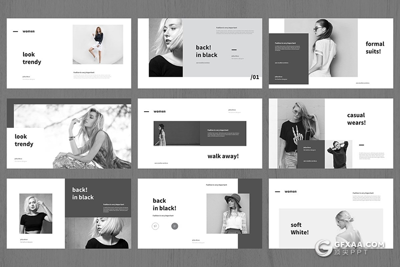 43页国外黑白简约大气ppt模板 - 顶尖PPT