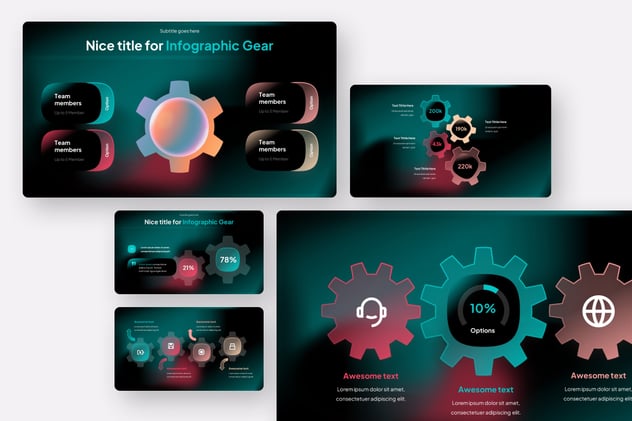 黑色毛玻璃质感齿轮图形PPT模板 - 顶尖PPT