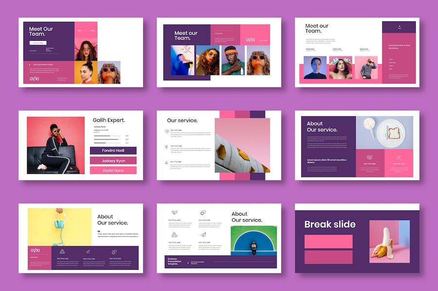 粉紫色图片拼贴商务Keynote模板 - 顶尖PPT