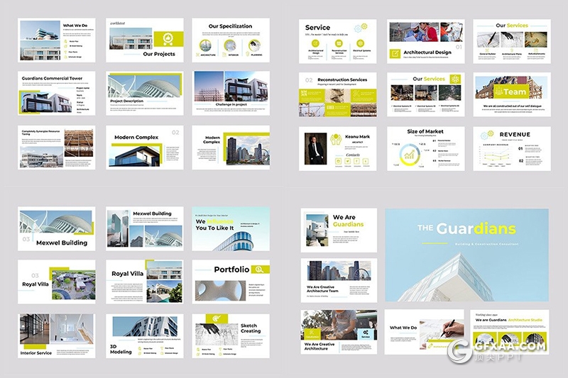 50页地产设计施工建筑Google slides模板 - 顶尖PPT