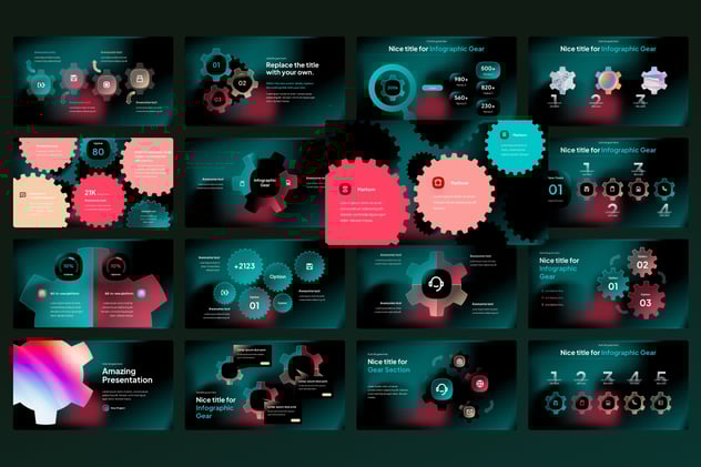 黑色毛玻璃质感齿轮图形PPT模板 - 顶尖PPT