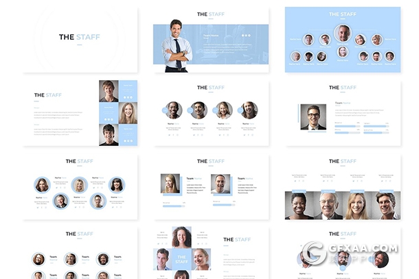30页5种配色集团人员架构Google slides模板 - 顶尖PPT