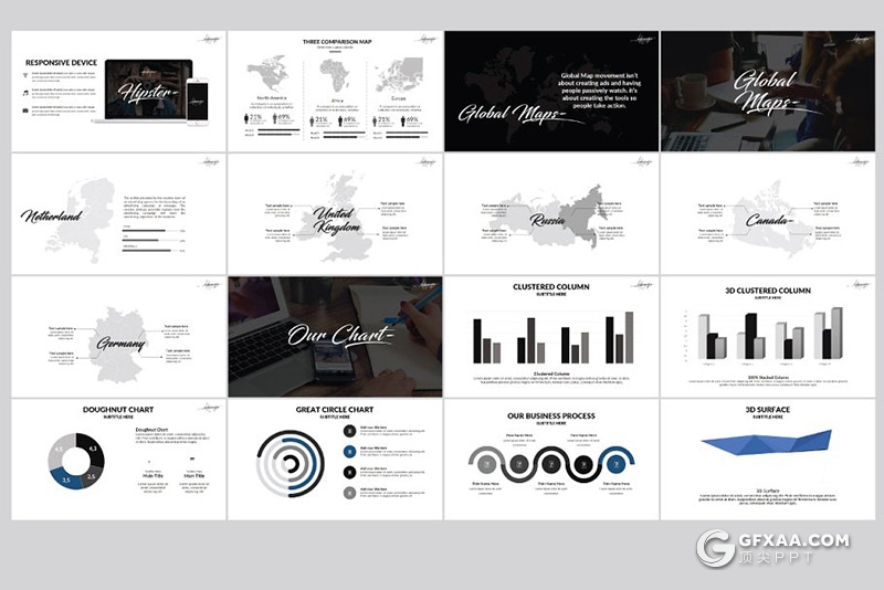 115页黑色摄影艺术图片展示keynote模板 - 顶尖PPT