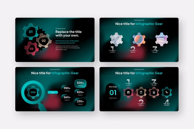 黑色毛玻璃质感齿轮图形PPT模板 - 顶尖PPT