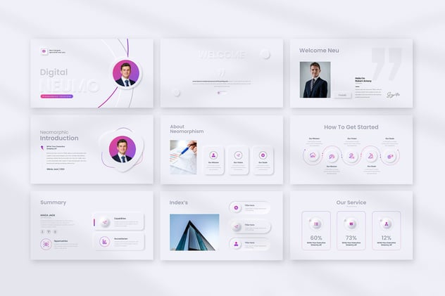 新拟态设计风格商务通用PPT模板 - 顶尖PPT
