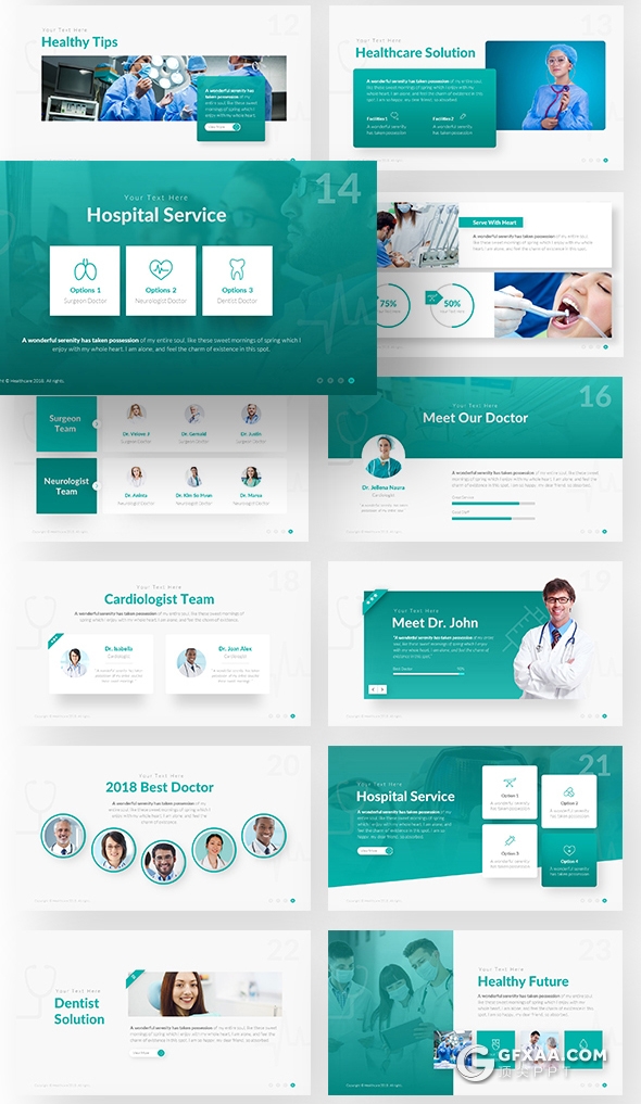 55页11种配色欧美医学医疗行业PPT模板 - 顶尖PPT