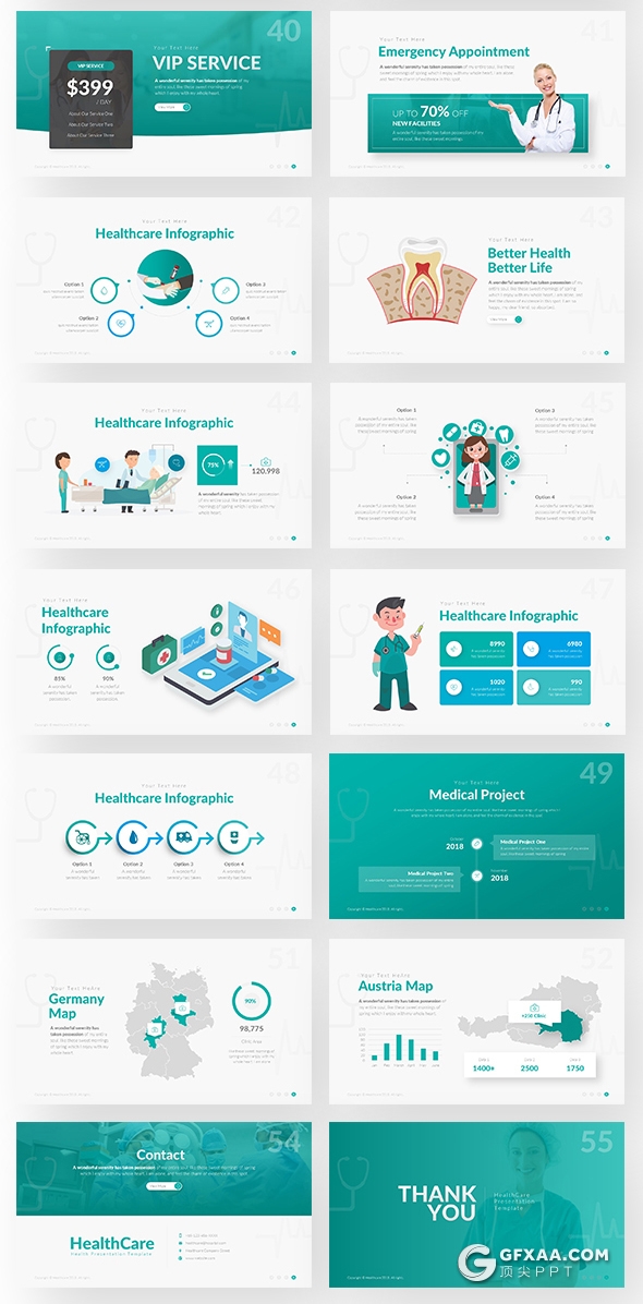 55页11种配色欧美医学医疗行业PPT模板 - 顶尖PPT