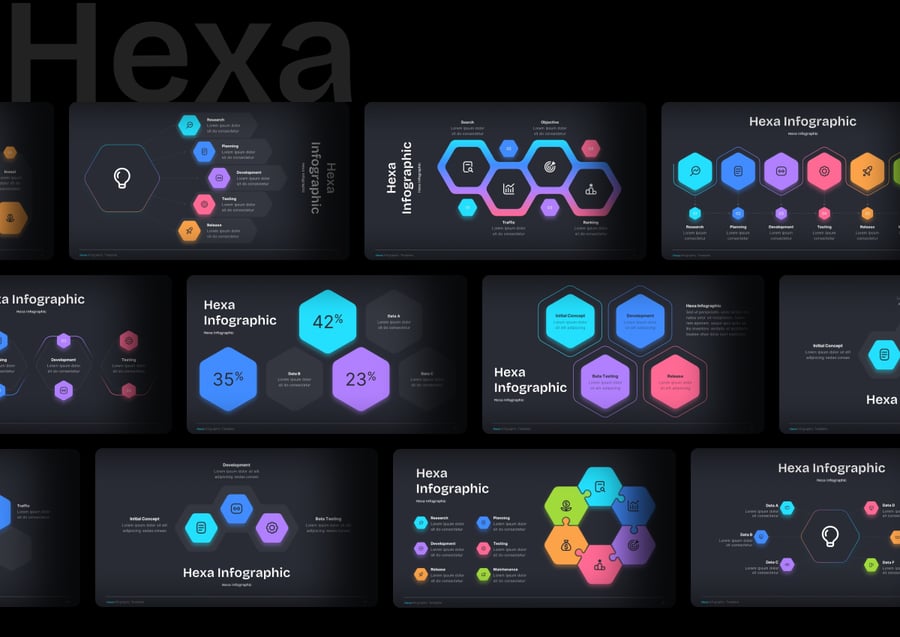 六边形信息图形PPT模板 - 顶尖PPT