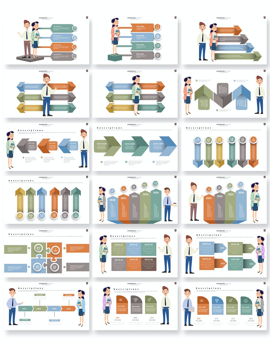 彩色卡通人物商务信息图keynote模板 - 顶尖PPT
