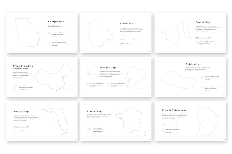 线性世界各国地图图形keynote模板 - 顶尖PPT