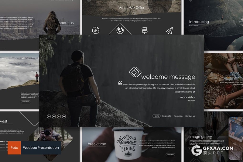 30页5种配色户外旅行景点介绍ppt模板 - 顶尖PPT