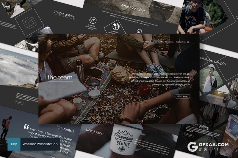 30页5种配色户外旅行景点介绍keynote模板 - 顶尖PPT