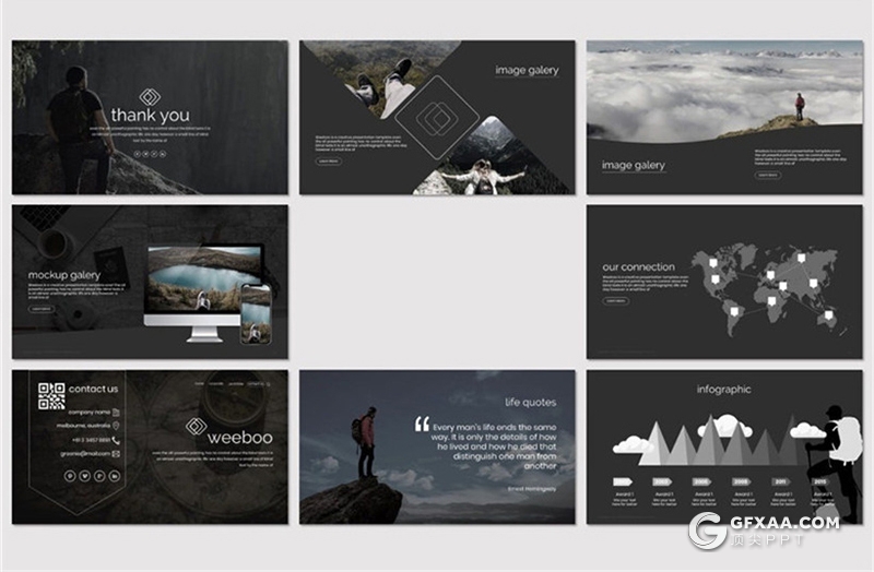 30页5种配色户外旅行景点介绍ppt模板 - 顶尖PPT