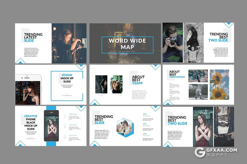 54页蓝色商务欧美商务ppt模板 - 顶尖PPT