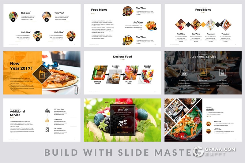 56页餐饮美食介绍展示ppt模板 两种尺寸规格 - 顶尖PPT
