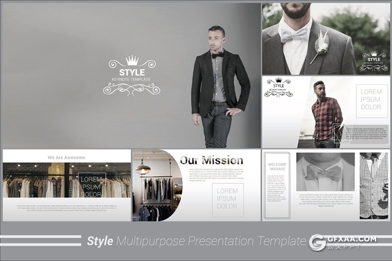 100多页黑白男人服装展示keynote模板 - 顶尖PPT