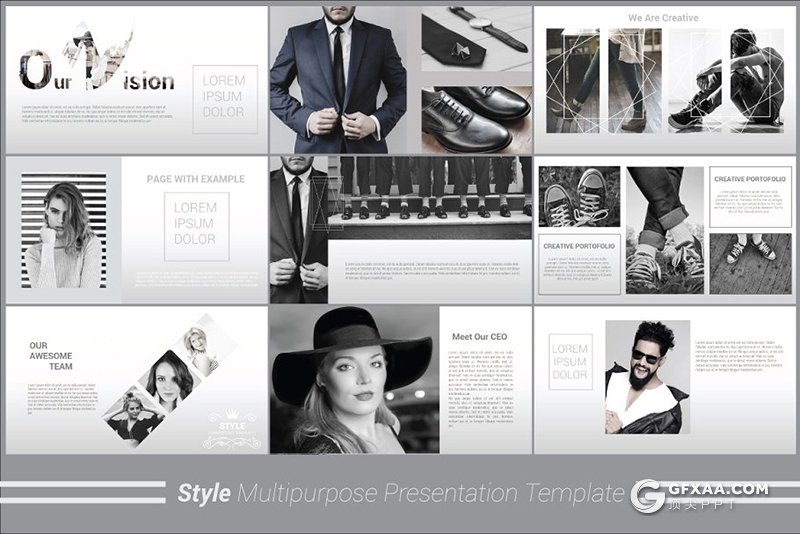 100多页黑白男人服装展示keynote模板 - 顶尖PPT