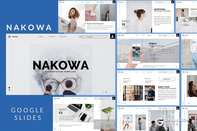 35页时尚杂志个人写真照片展示 Google slides模板 - 顶尖PPT