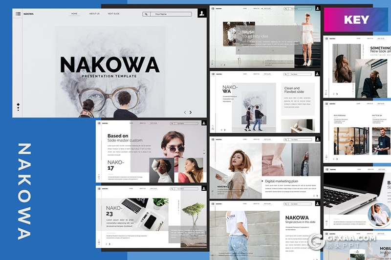 35页时尚杂志个人写真照片展示keynote模板 - 顶尖PPT