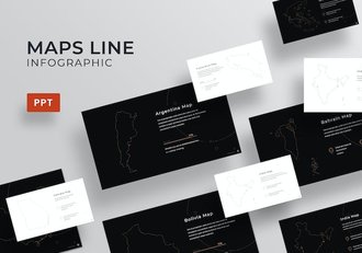 世界个国家地图线性风格PPT模板 - 顶尖PPT