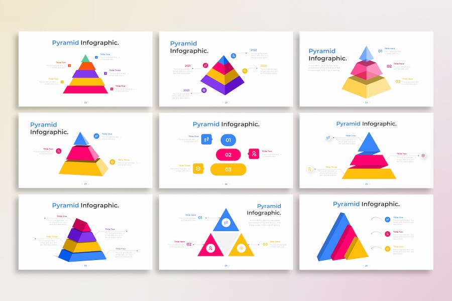 酷炫彩色三维立体金字塔图形锥形图PPT模板 - 顶尖PPT