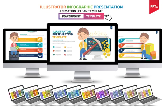 彩色人物插画流程步骤图形PPT动画模板 - 顶尖PPT