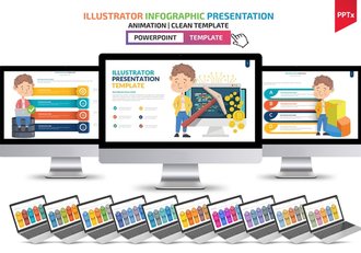 彩色人物插画流程步骤图形PPT动画模板 - 顶尖PPT