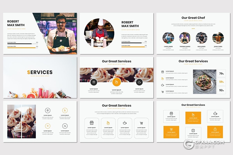 36页5种配色 西式美食展示介绍Google slides模板 - 顶尖PPT