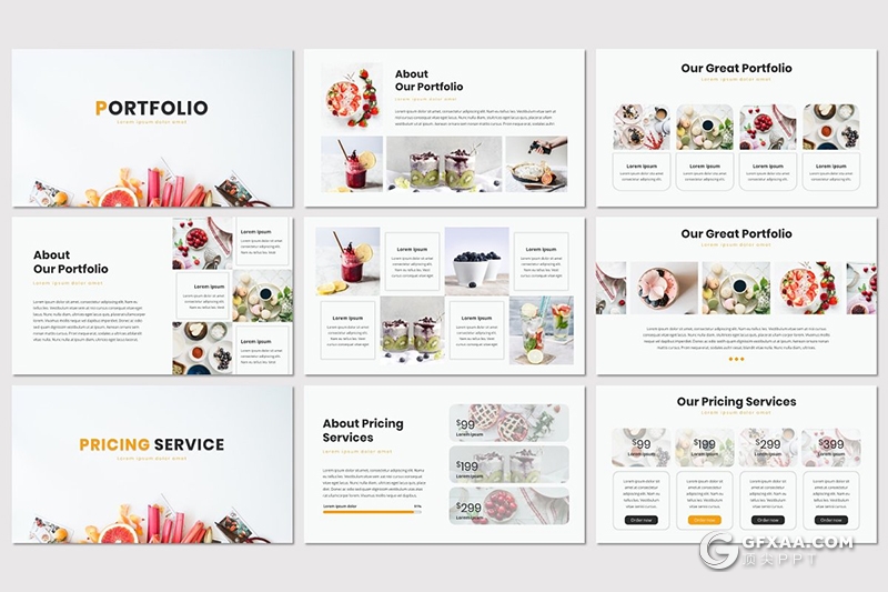 36页5种配色 西式美食展示介绍Google slides模板 - 顶尖PPT