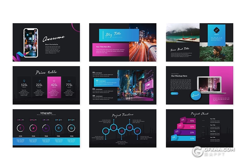 25页5种精美配色 高逼格欧美商务ppt模板 - 顶尖PPT