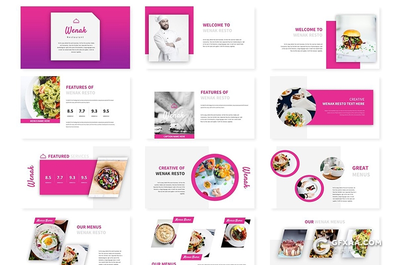 30页5种配色餐饮行业Google slides模板 - 顶尖PPT