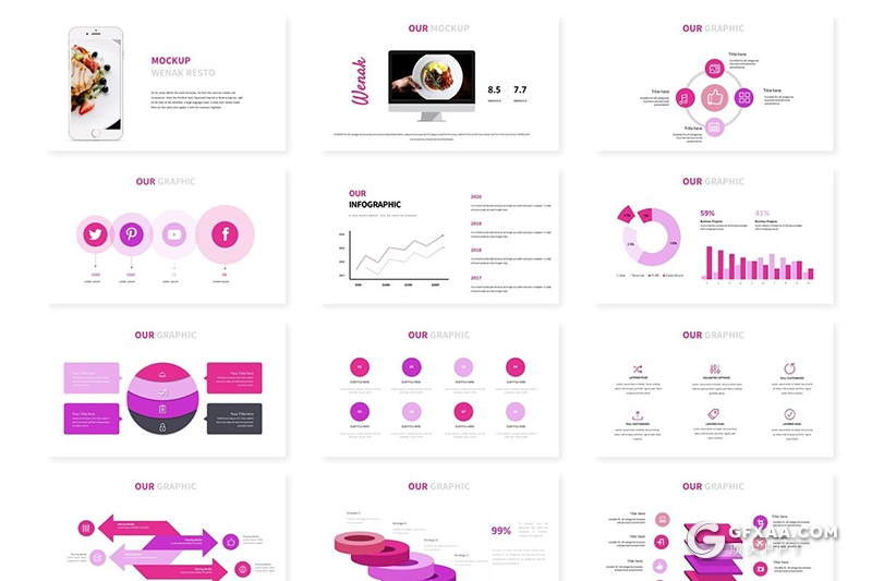 30页5种配色餐饮行业Google slides模板 - 顶尖PPT