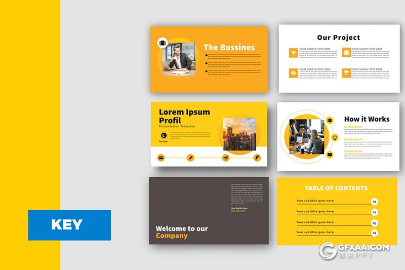 50页黄色企业项目会议商务通用keynote模板 - 顶尖PPT