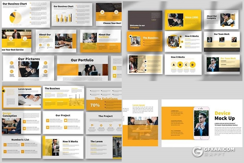 50页黄色企业项目会议商务通用ppt模板 - 顶尖PPT
