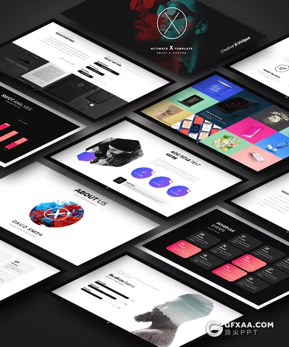 77页8种配色扁平化简约商务PPT模板 - 顶尖PPT