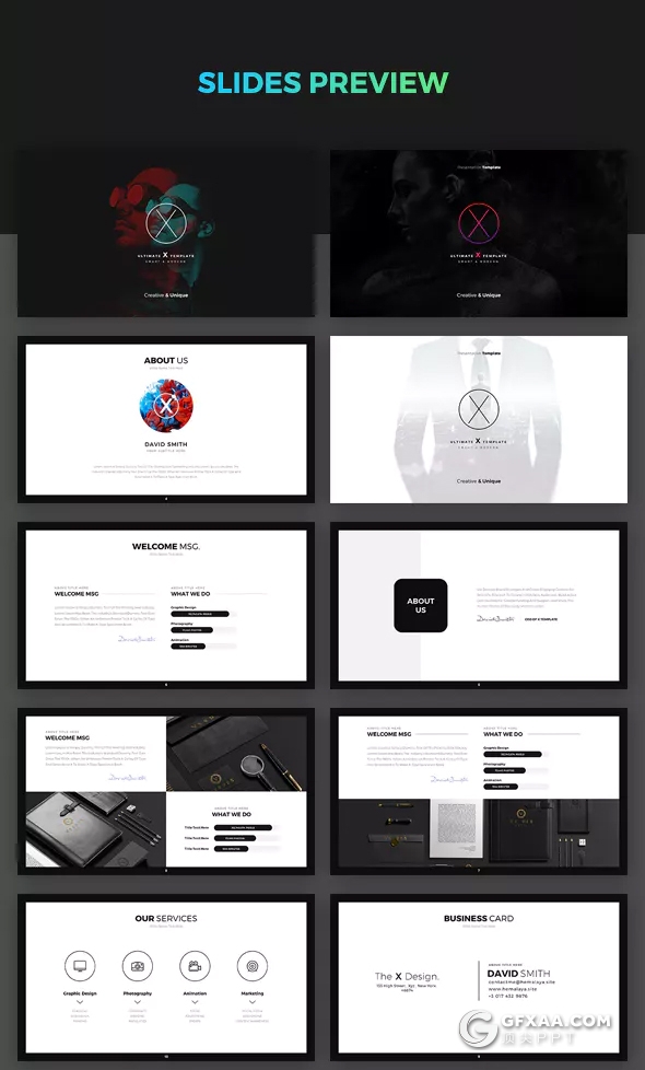 77页8种配色扁平化简约商务PPT模板 - 顶尖PPT