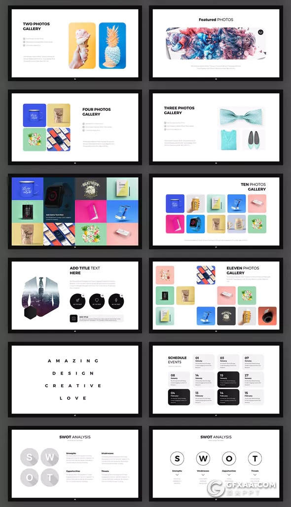 77页8种配色扁平化简约商务PPT模板 - 顶尖PPT