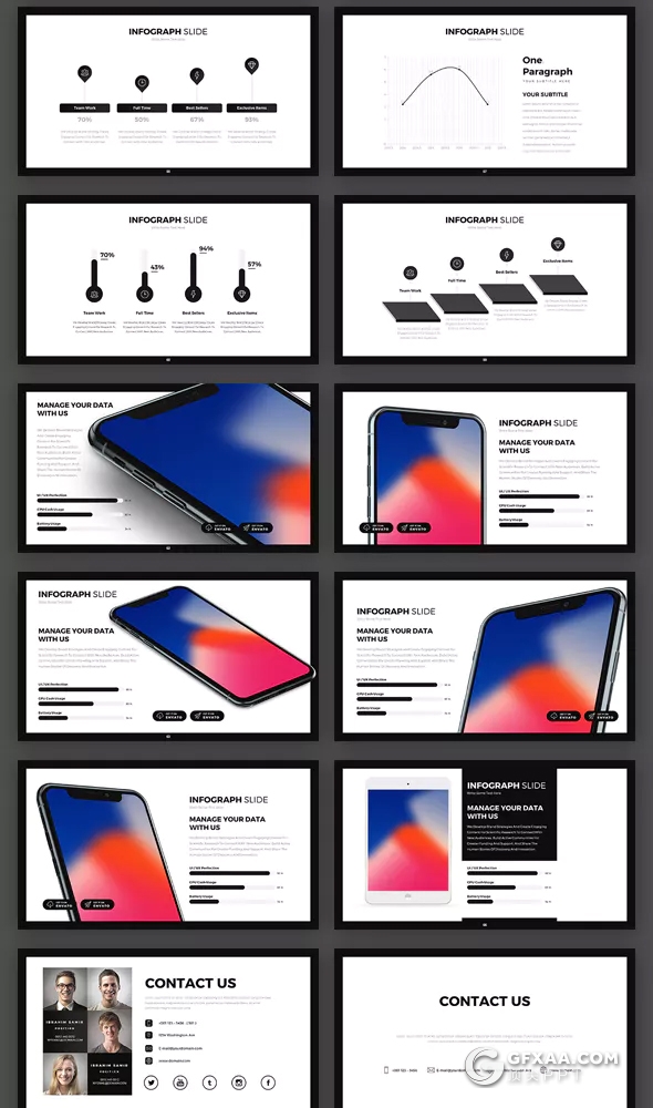 77页8种配色扁平化简约商务PPT模板 - 顶尖PPT