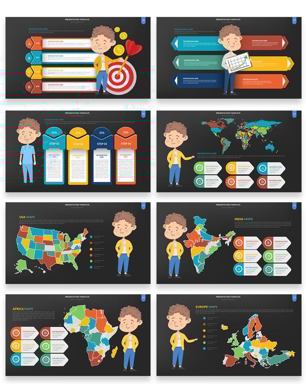 彩色人物插画流程步骤图形PPT动画模板 - 顶尖PPT