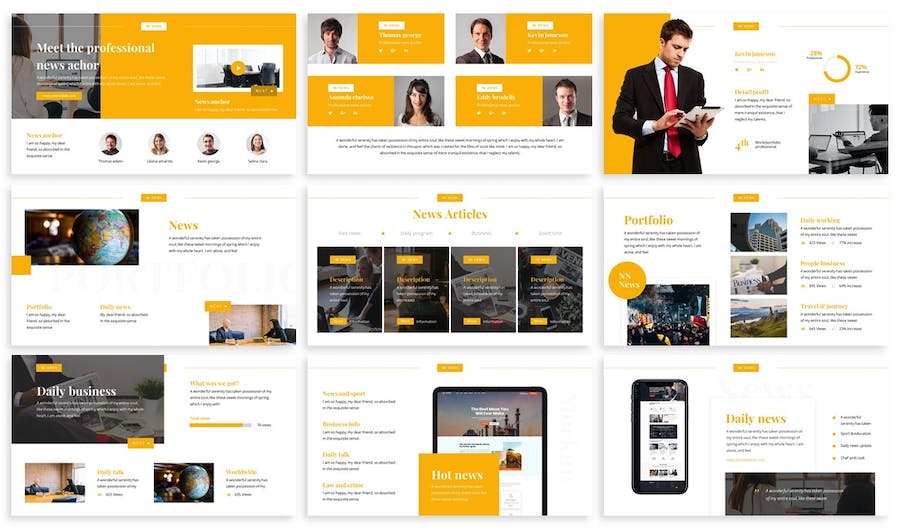 橙黄色新闻广播媒体PPT模板 - 顶尖PPT