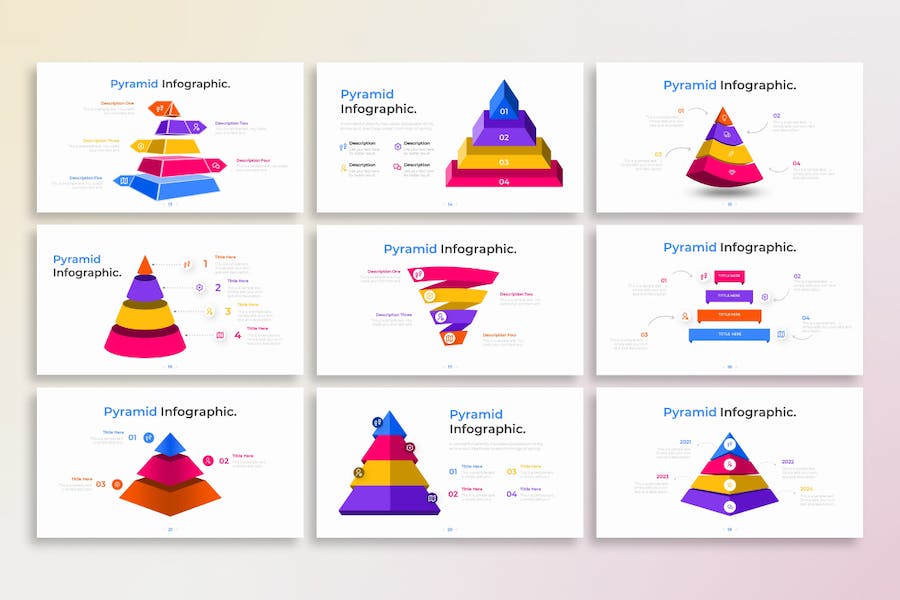 酷炫彩色三维立体金字塔图形锥形图PPT模板 - 顶尖PPT