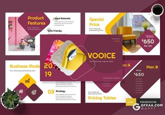 50页紫色多边形作品案例展示Google slides模板 - 顶尖PPT