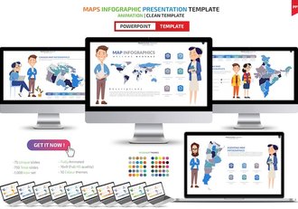 卡通人物插画世界国家地图PPT模板 - 顶尖PPT