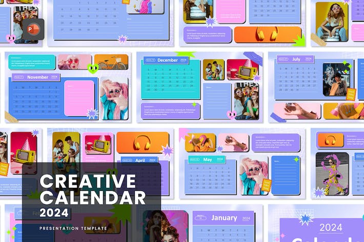 2024年创意手绘涂鸦风格日历PPT模板 - 顶尖PPT