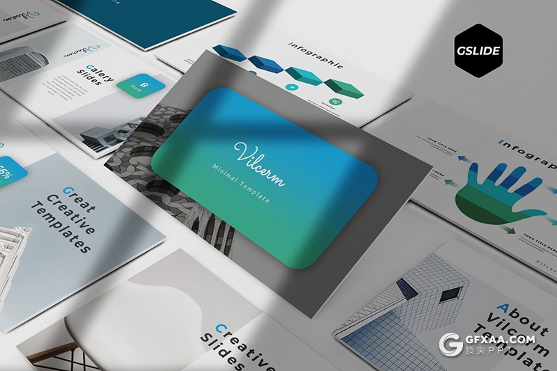 30页蓝绿渐变精美商务风格Google slides模板 - 顶尖PPT