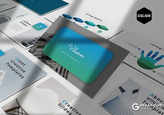 30页蓝绿渐变精美商务风格Google slides模板 - 顶尖PPT